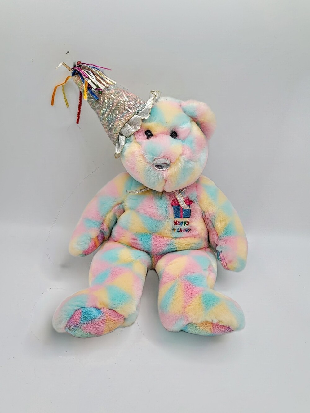 Ty Beanie Buddy BB Bear Happy Birthday Pastel Tie Dye Plush 14in 2000 #9398